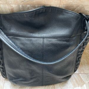 BCBGMAXAZRIA Black Studded Leather Shoulder Tote - Width 16” & Height 15”